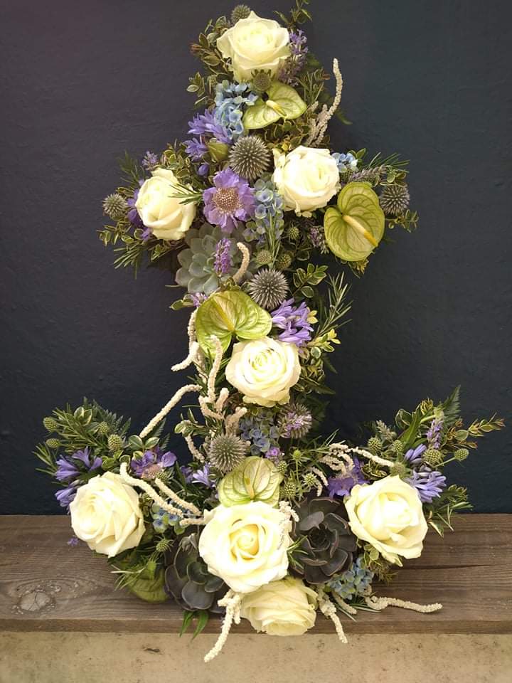 Hand-shaped funeral anchor tribute from H Watts Florist Oreston